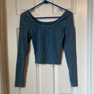 wild fable Ribbed Scoop-Neck Long Sleeve Top - Slate Blue